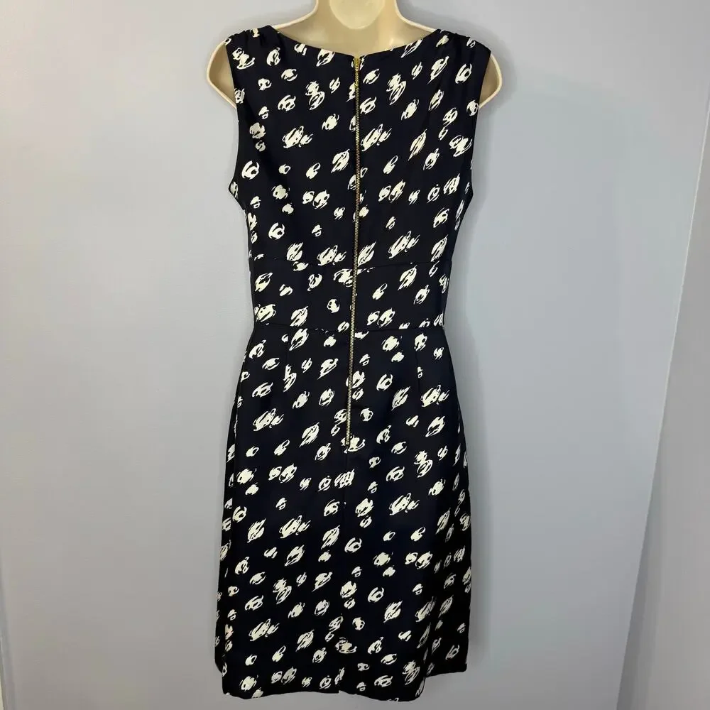 Kate Spade Blue Doodled Polka Dots Silk Bow Waist Blaine Dress women's 6 New
